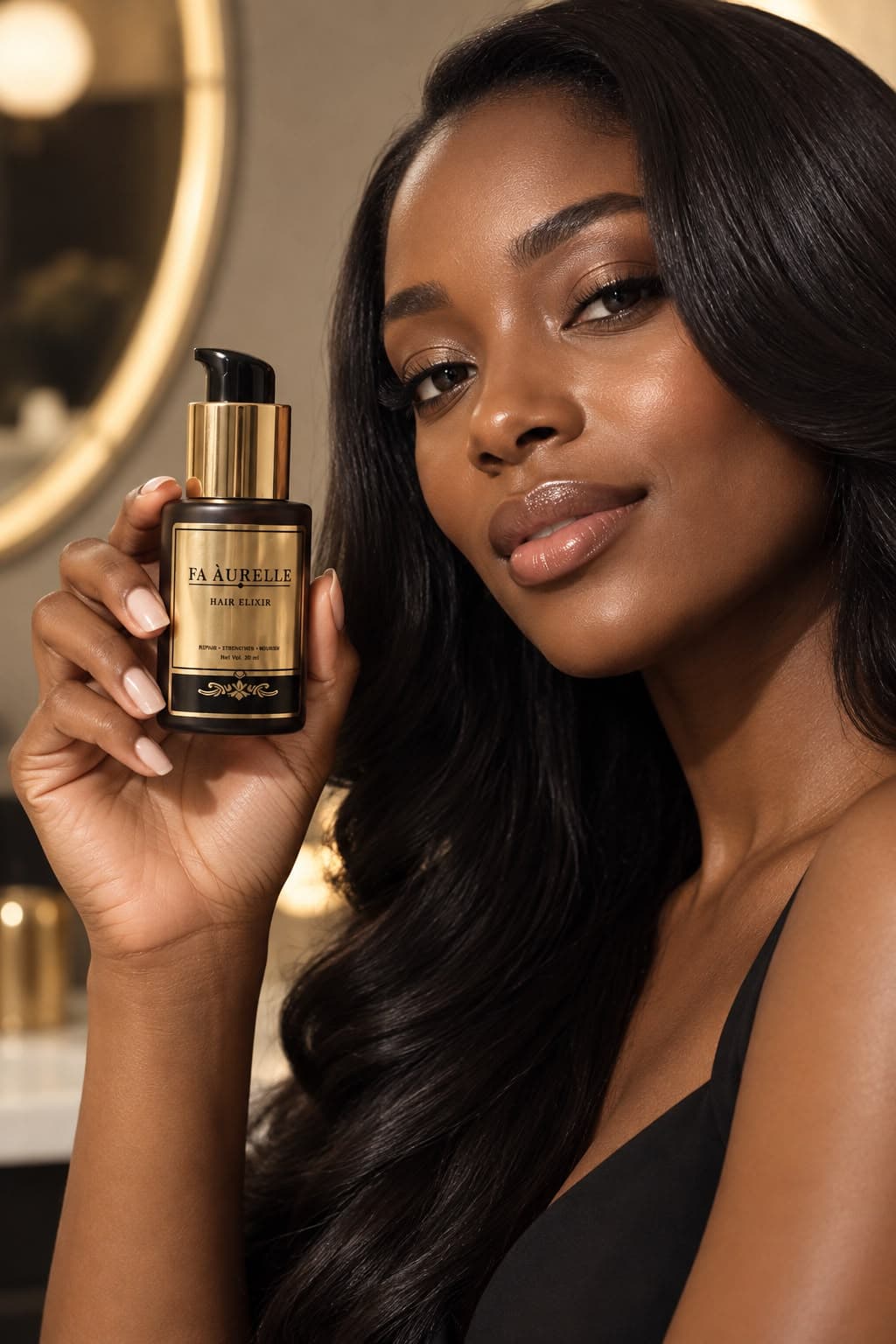 Model holding FA ÀURELLE Hair Elixir